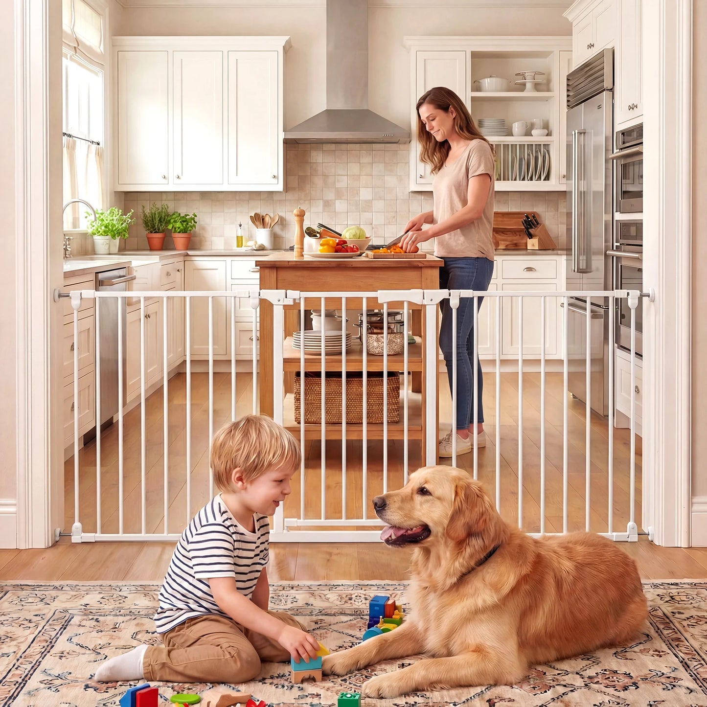 Baby Gate for Stairs Doorways 3-Panel Hardware-Mounted Safety Pet Gate-Black