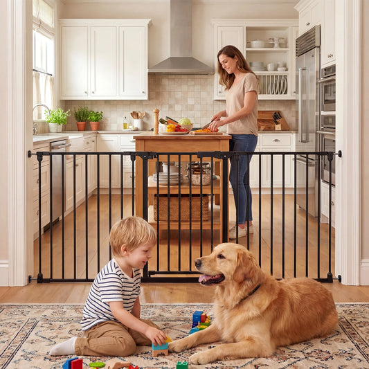 Baby Gate for Stairs Doorways 3-Panel Hardware-Mounted Safety Pet Gate-Black