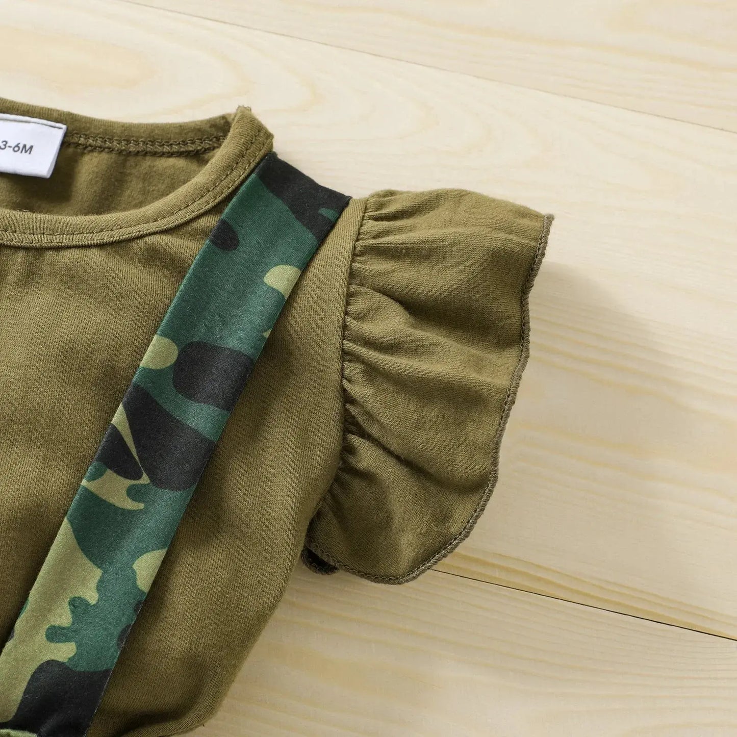 Baby Girls 3-Piece Camo Outfit Set with Sleeveless Romper, Suspender Shorts, and Bow Headband
