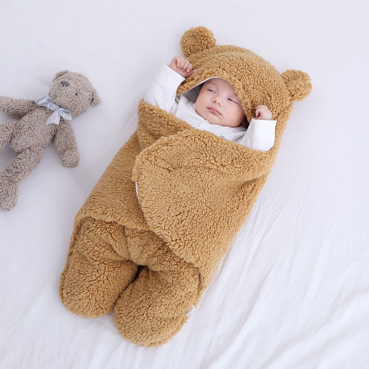 Baby Quilted Sleeping Bag Wrapper Thick Cotton Swaddle Blanket Fur Lined