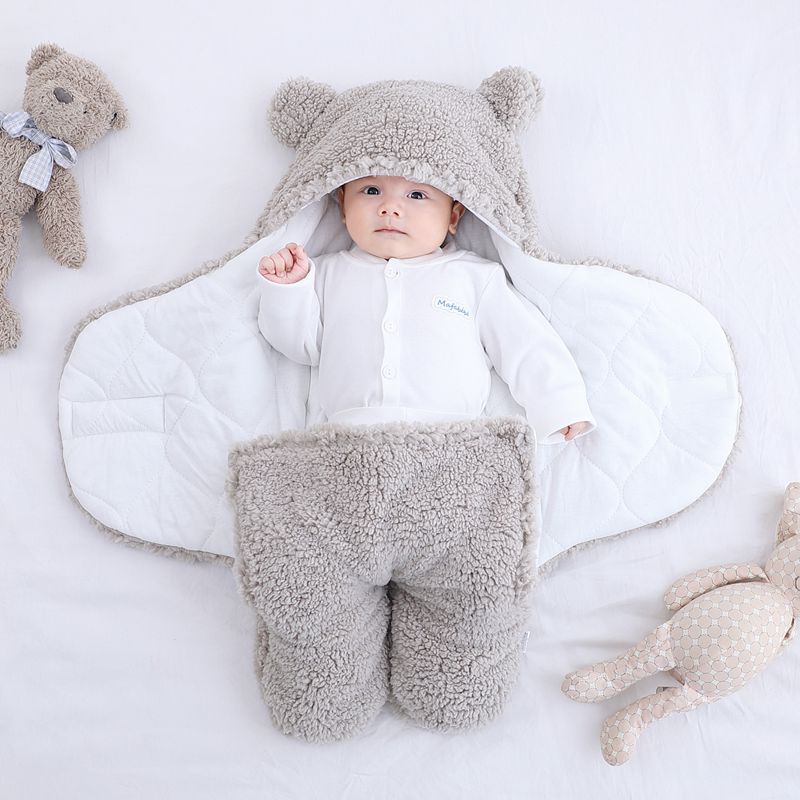 Baby Quilted Sleeping Bag Wrapper Thick Cotton Swaddle Blanket Fur Lined