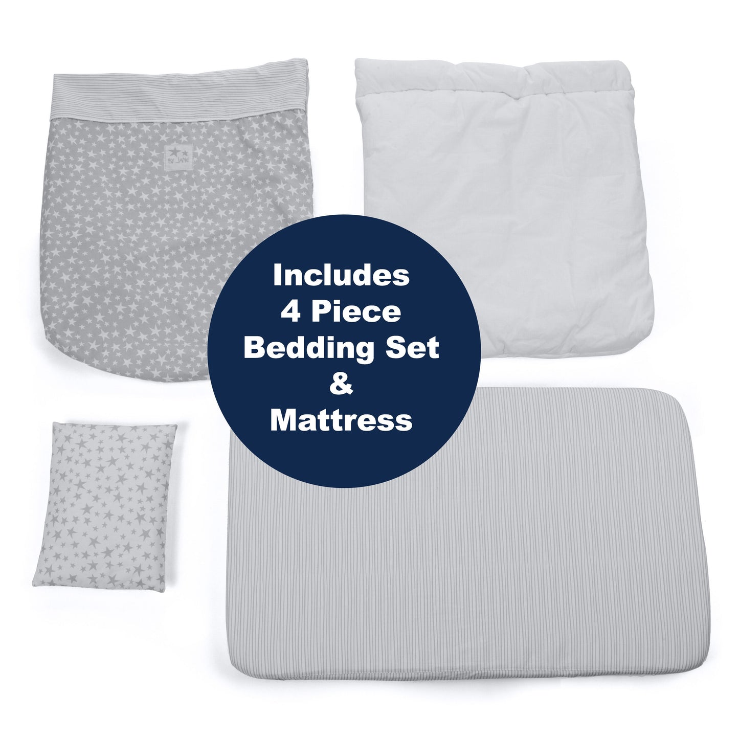 Jane Baby Side Crib + 4 Piece Bedding Set & Safety Mattress, Nature Edition