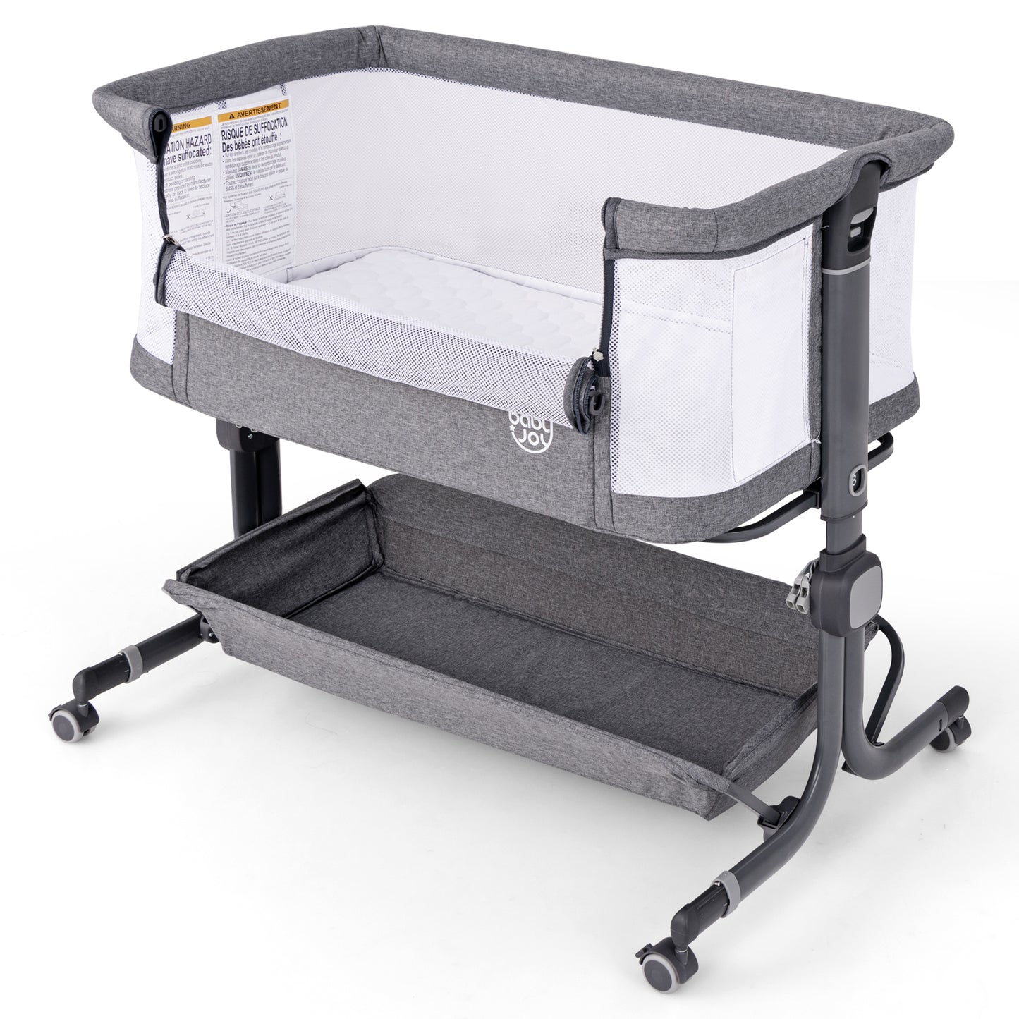 Baby Bassinet Bedside Sleeper with 6-Level Adjustable Height and Storage Shelf-Beige