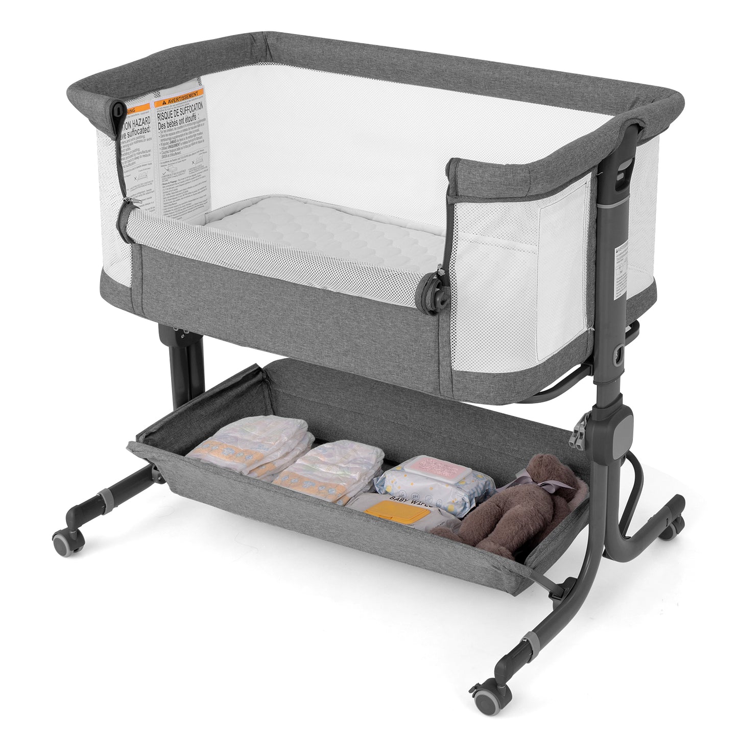Baby Bassinet Bedside Sleeper with 6-Level Adjustable Height and Storage Shelf-Beige