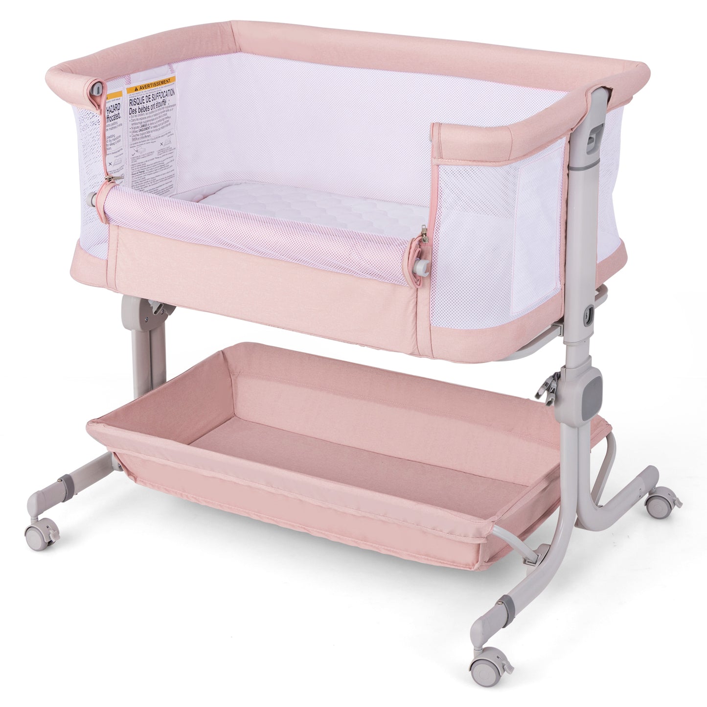 Baby Bassinet Bedside Sleeper with 6-Level Adjustable Height and Storage Shelf-Beige