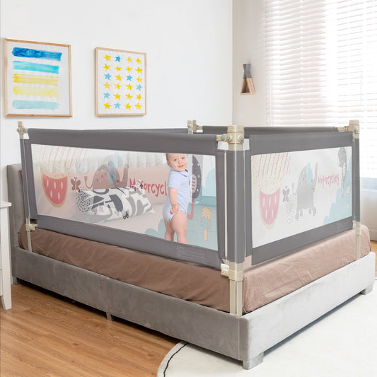 175CM Baby Bed Rail Guard with Double Safety Lock and Adjustable Height-Dark Grey