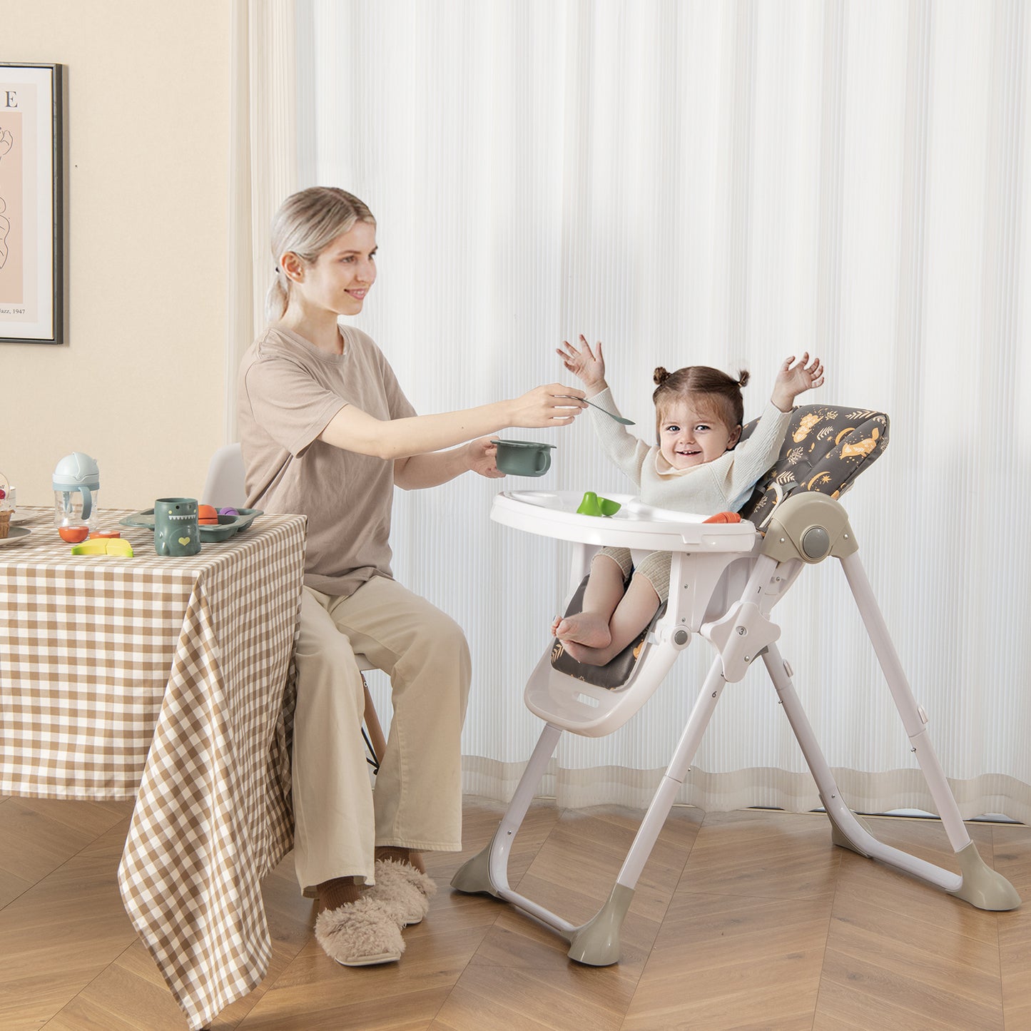 Folding High Chair-Beige