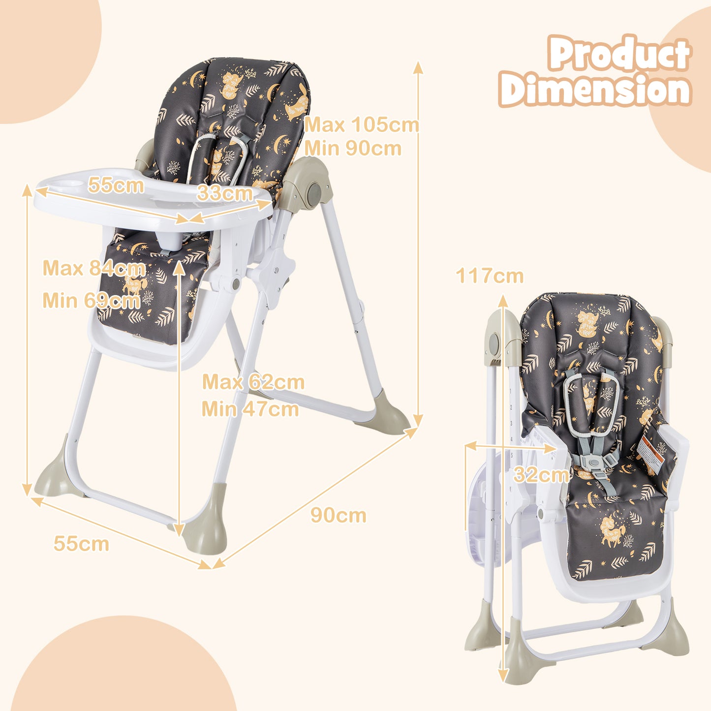 Folding High Chair-Beige