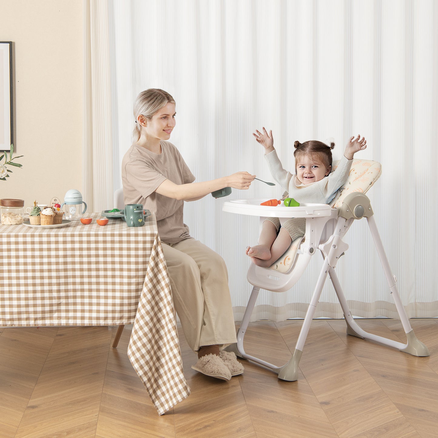 Folding High Chair-Beige