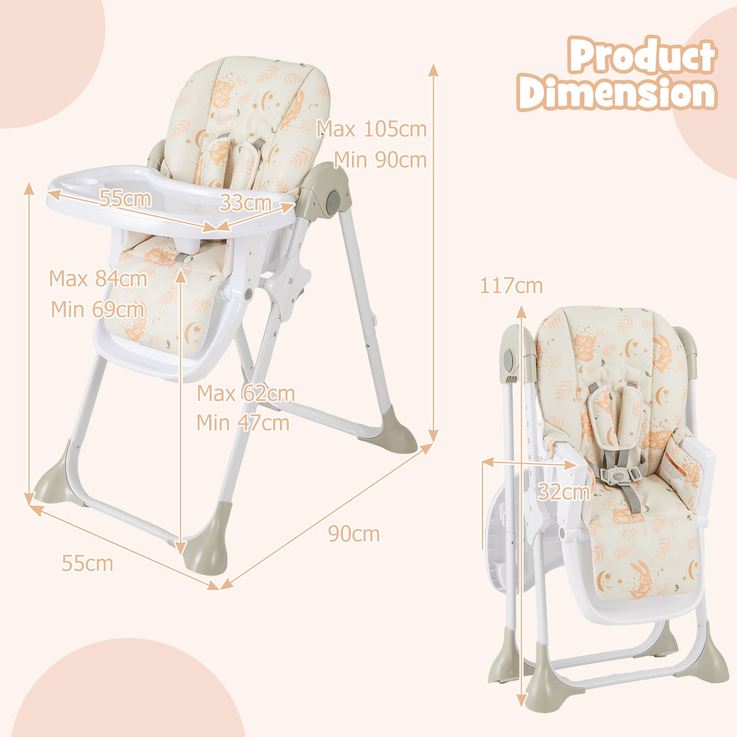 Folding High Chair-Beige