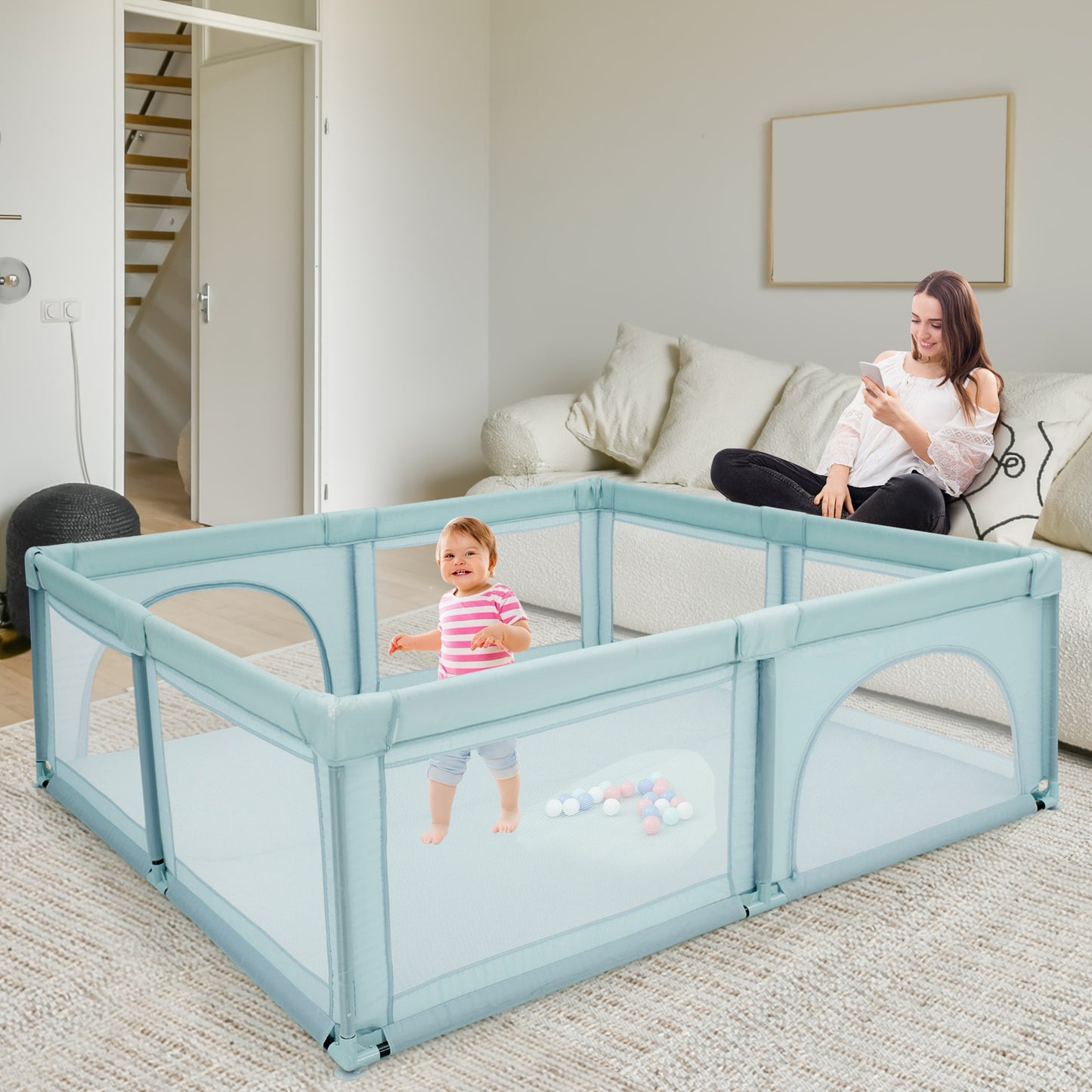 Baby Playpen with 50 Piece Ocean Balls and Non-slip Suction Cups-Dark Grey