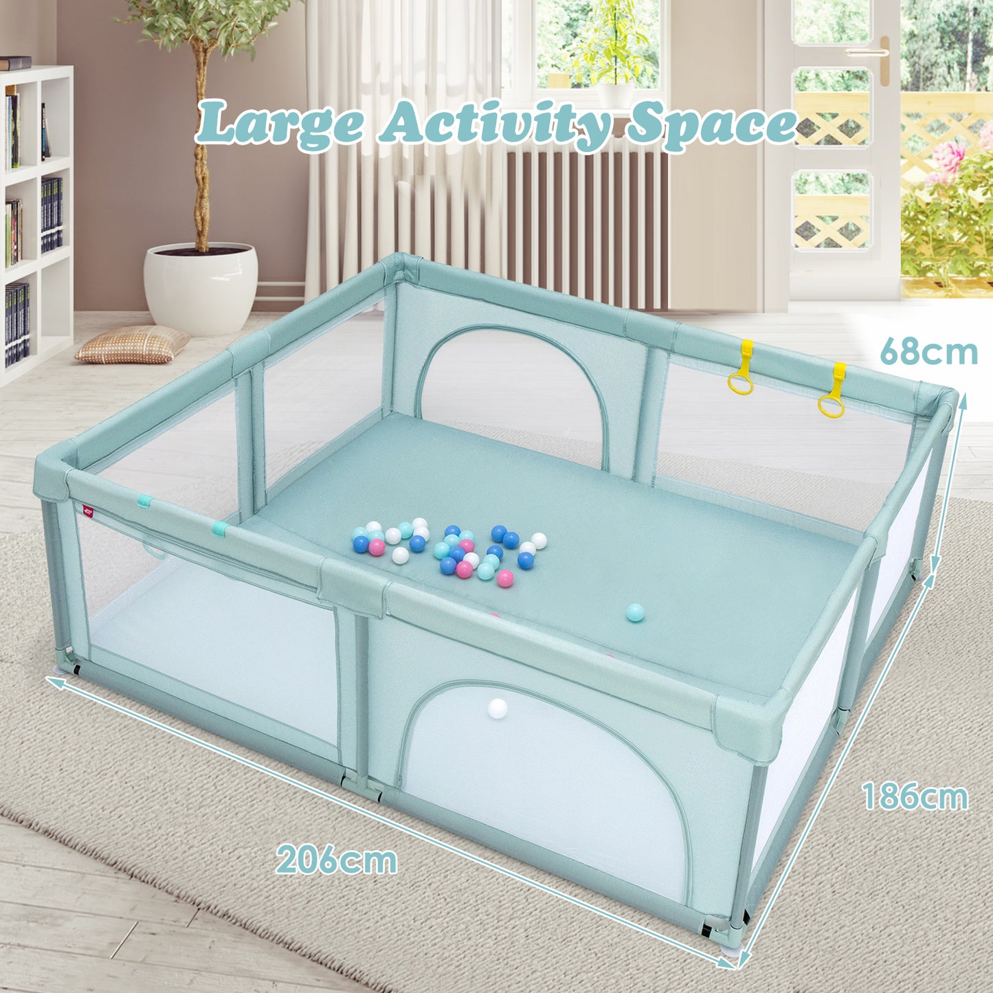Baby Playpen with 50 Piece Ocean Balls and Non-slip Suction Cups-Dark Grey