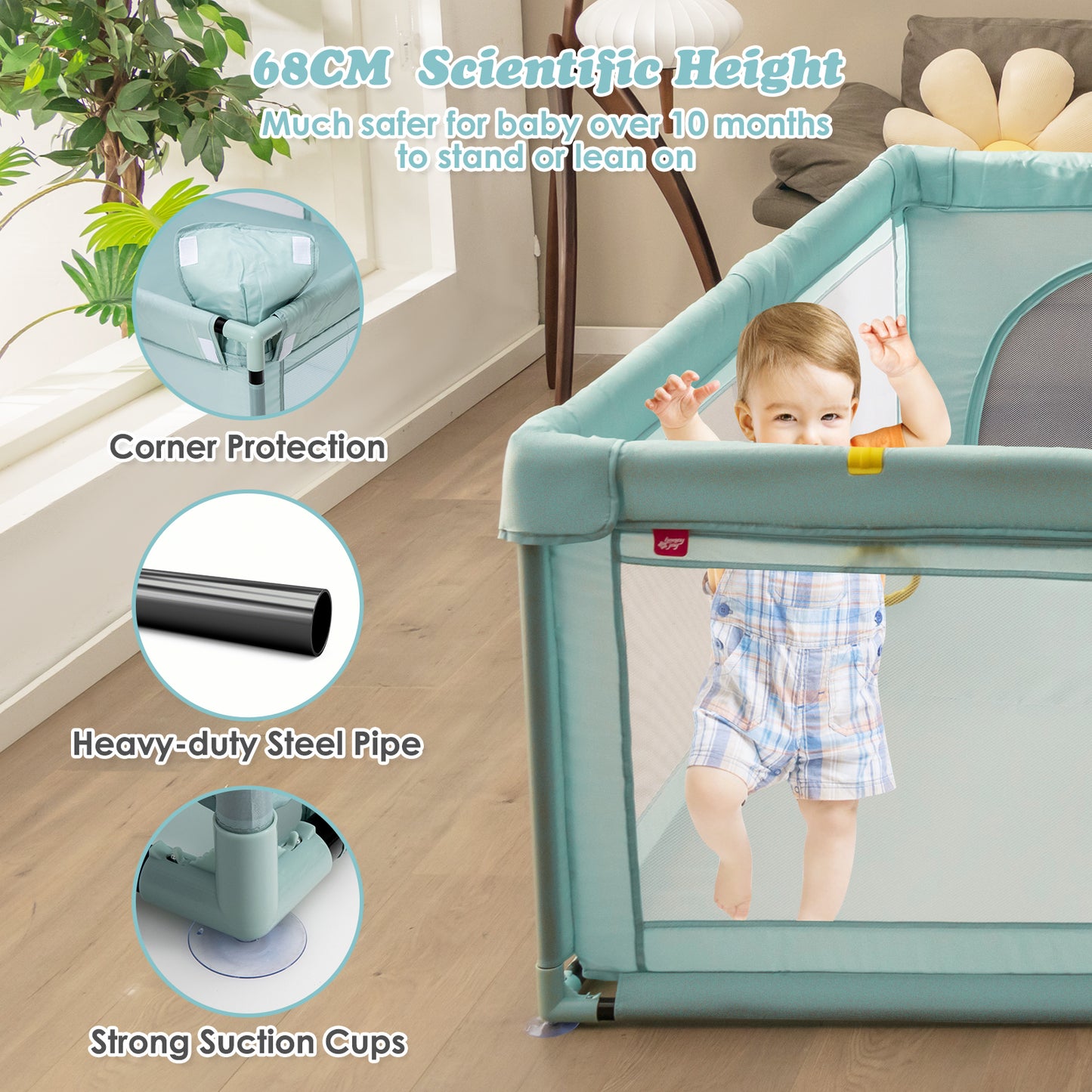 Baby Playpen with 50 Piece Ocean Balls and Non-slip Suction Cups-Dark Grey