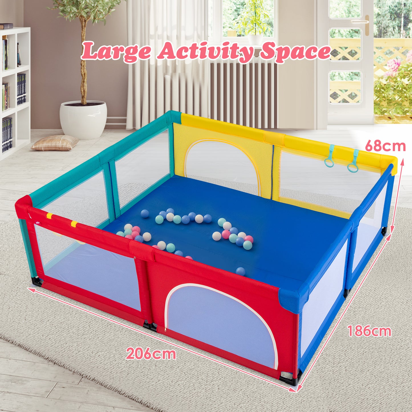 Baby Playpen with 50 Piece Ocean Balls and Non-slip Suction Cups-Dark Grey