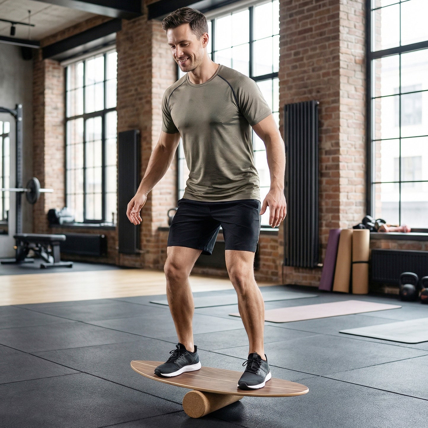 Balance Board Trainer for Adults Wooden Balancing Board with Cork Roller and Storage Rack to Exercise-Blue