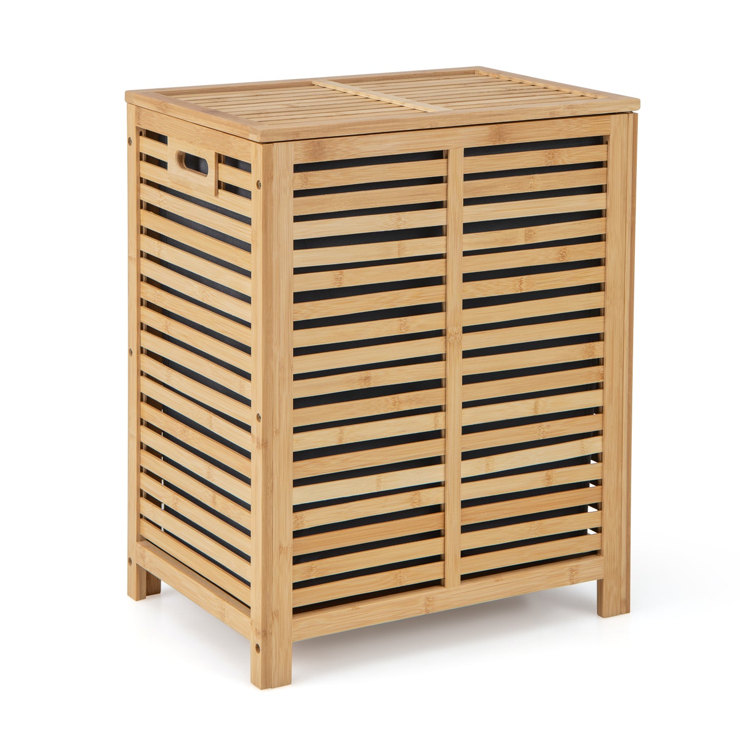 80 L Bamboo Laundry Hamper with Lid and Handles-Natural