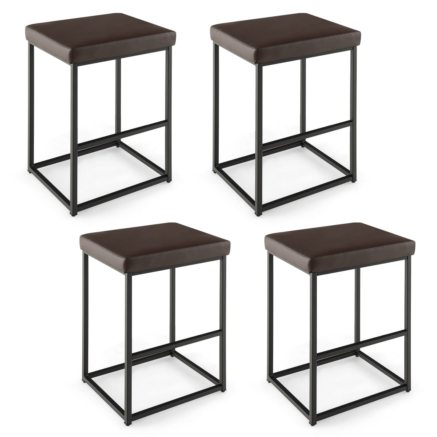 76 cm Barstools Set of 4 with PU Leather Cover and Footrest