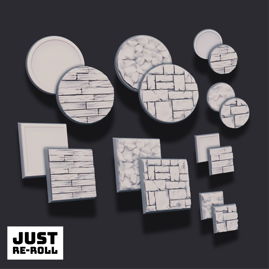 16 Wood & Stone Base Set – 3D Printed Miniature Bases