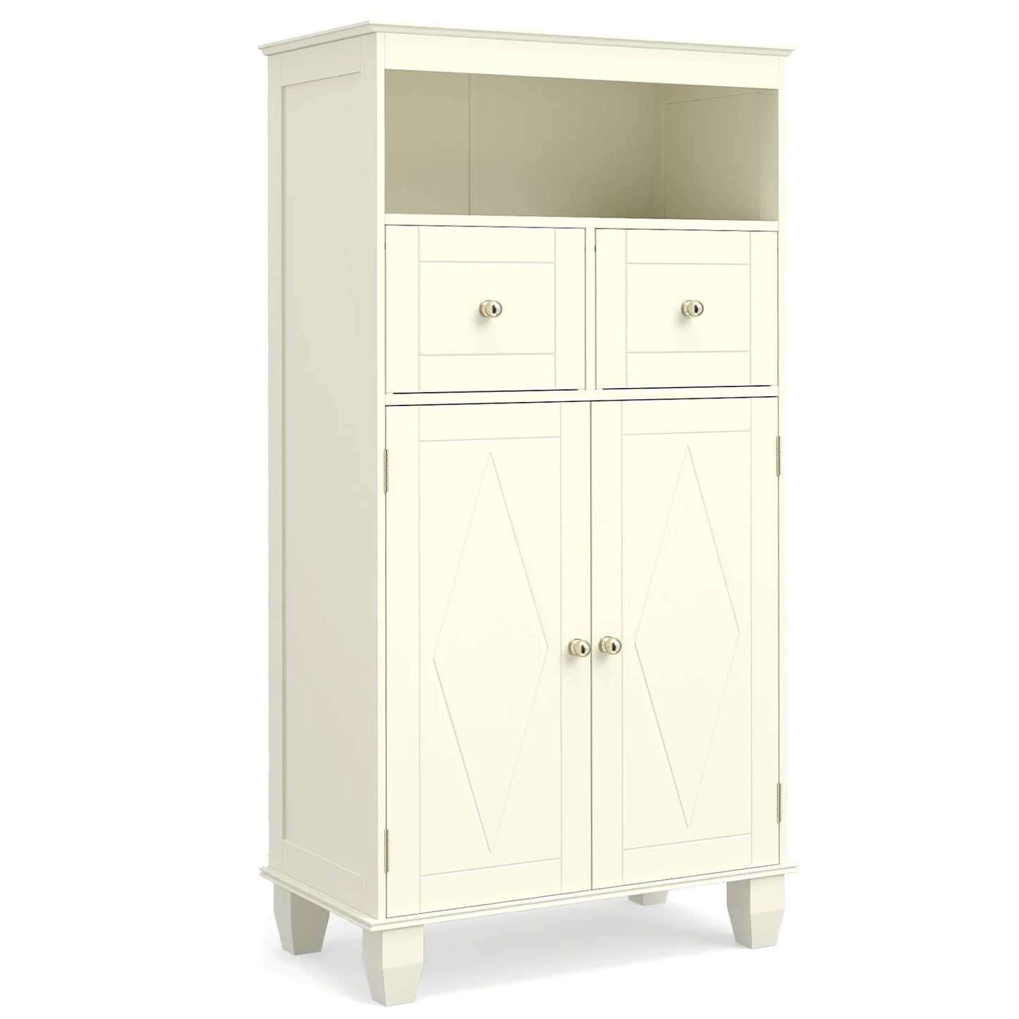 Bathroom Floor Storage Cabinet with Doors and Shelves-Black