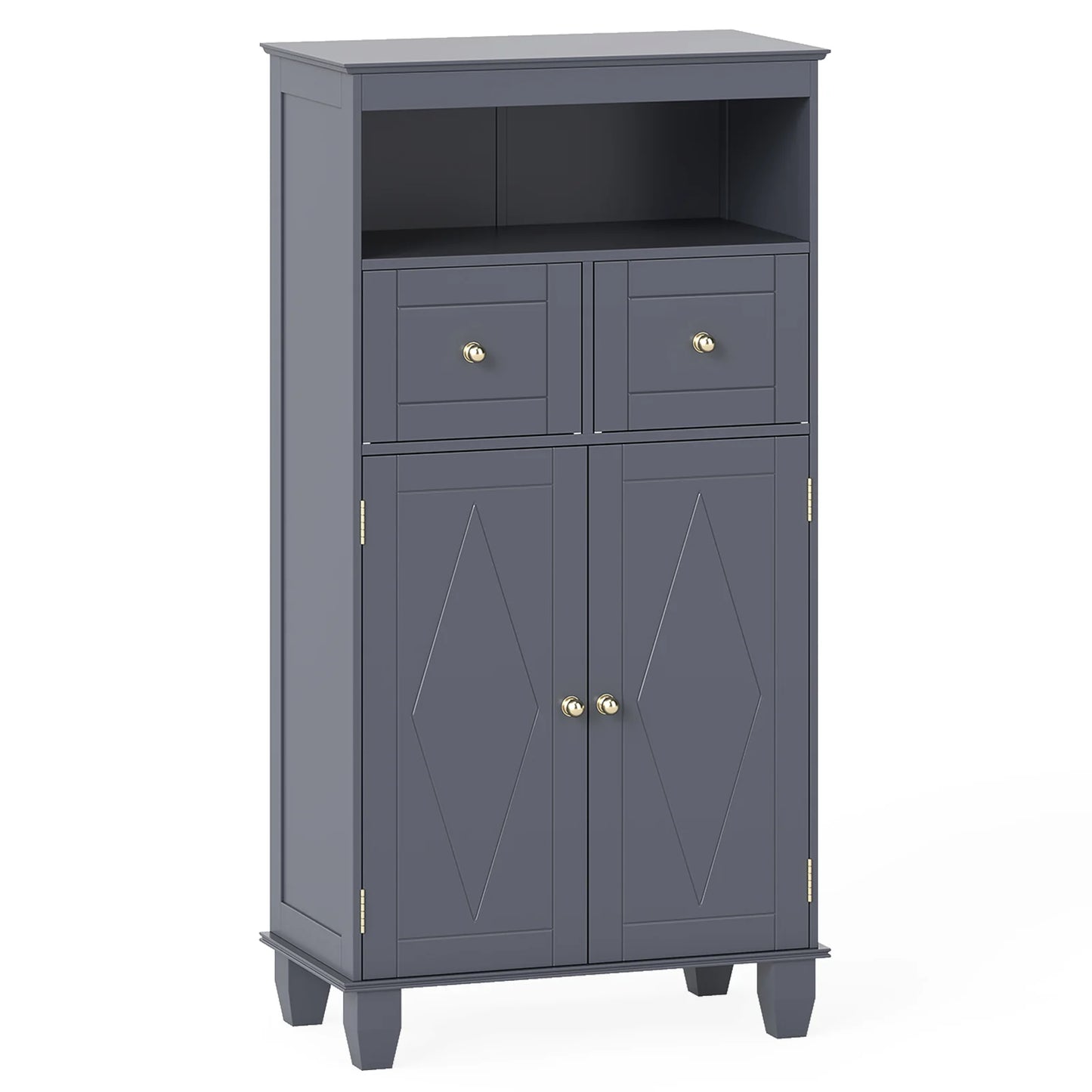 Bathroom Floor Storage Cabinet with Doors and Shelves-Black