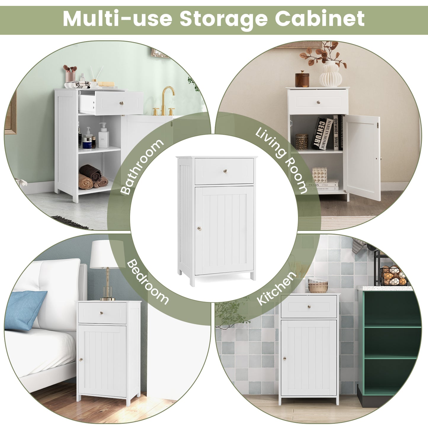Bathroom Cabinet Floor Organizer with Single Door and Drawer-Grey
