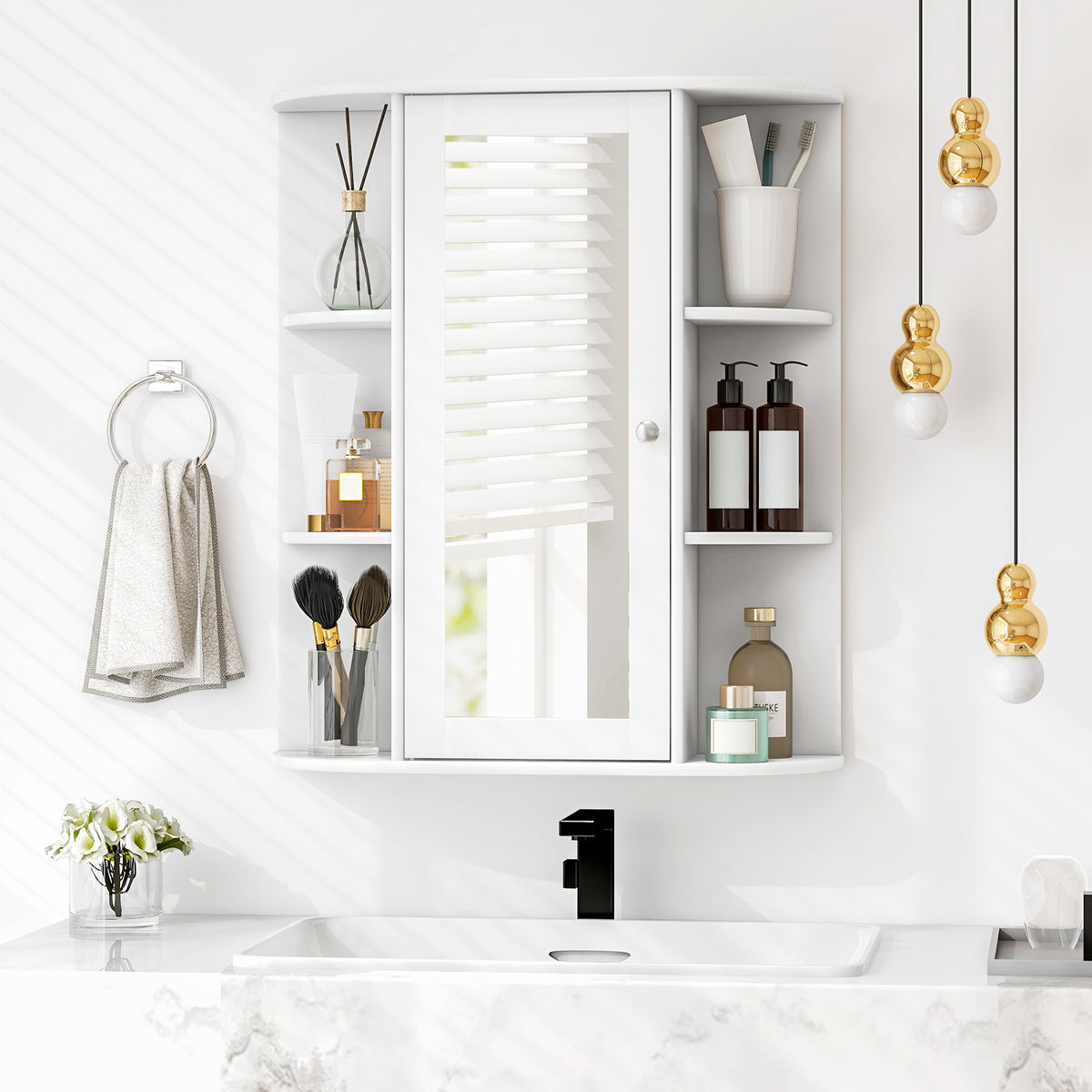 Bathroom Medicine Cabinet with Mirror with 3 Adjustable Shelves-Grey