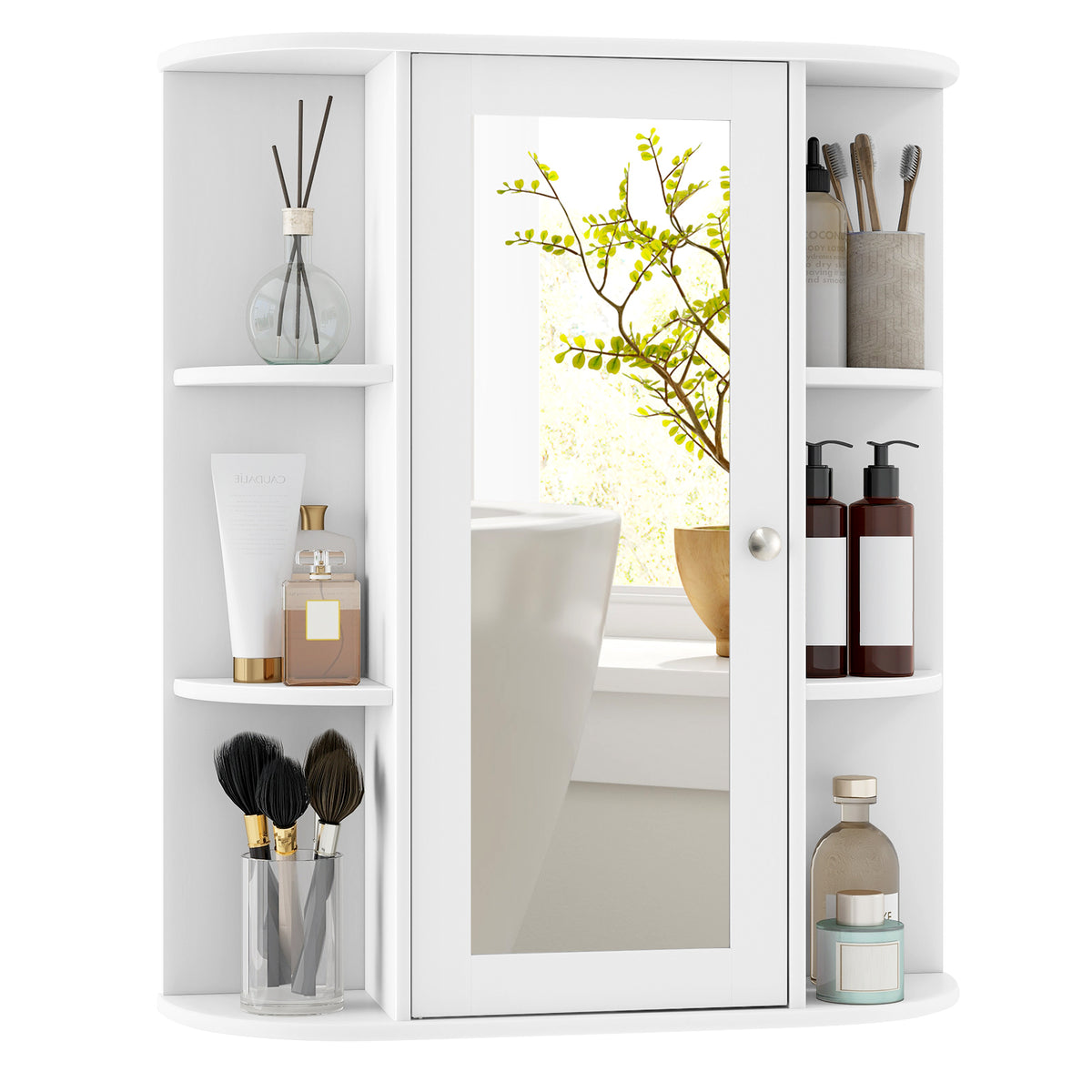 Bathroom Medicine Cabinet with Mirror with 3 Adjustable Shelves-Grey