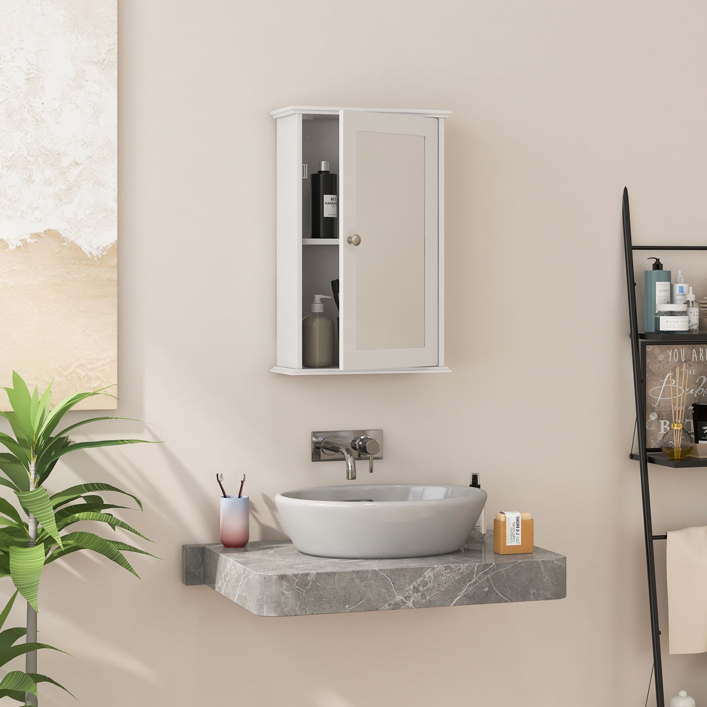 Bathroom Medicine Cabinet with Mirror and Adjustable Shelf-Grey