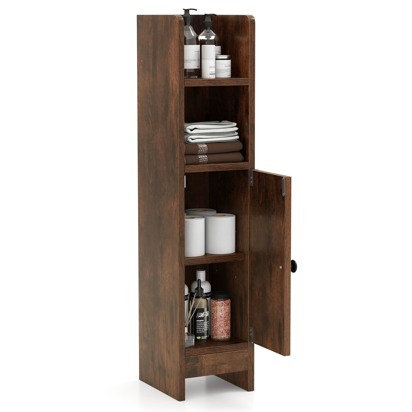 Bathroom Storage Cabinet with Door and Adjustable Shelves-Black
