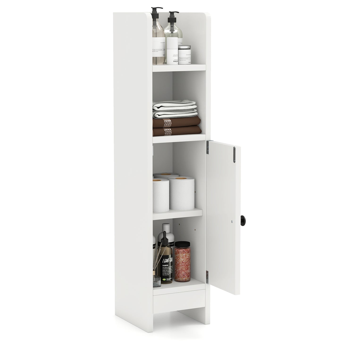 Bathroom Storage Cabinet with Door and Adjustable Shelves-Black