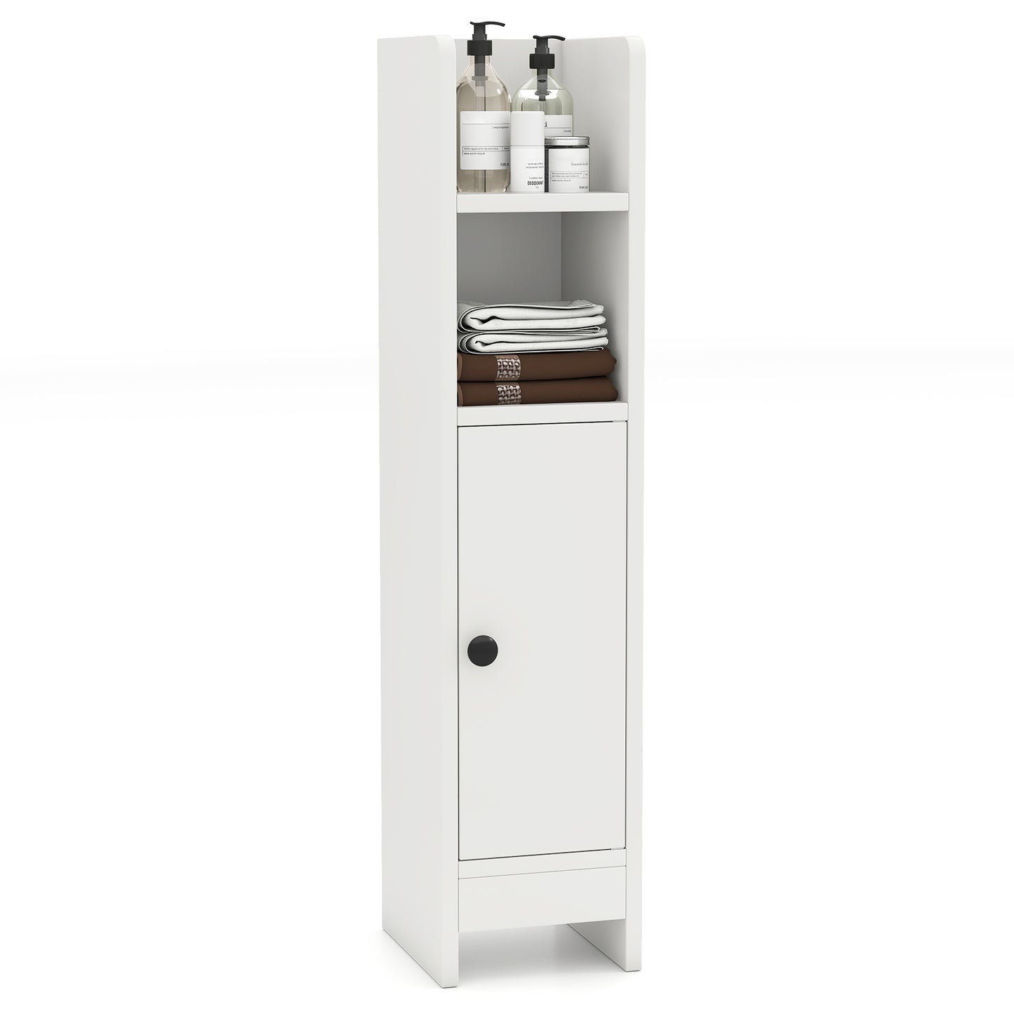 Bathroom Storage Cabinet with Door and Adjustable Shelves-Black