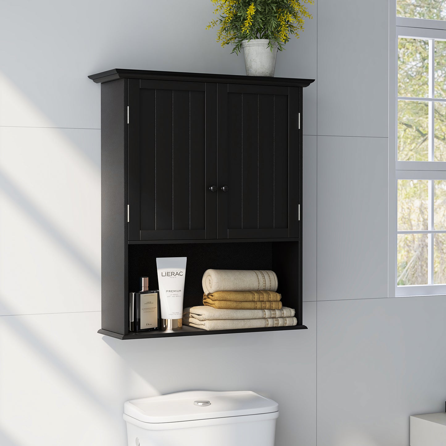 Wall Mounted Bathroom Storage Cabinet with Adjustable Shelf-Black