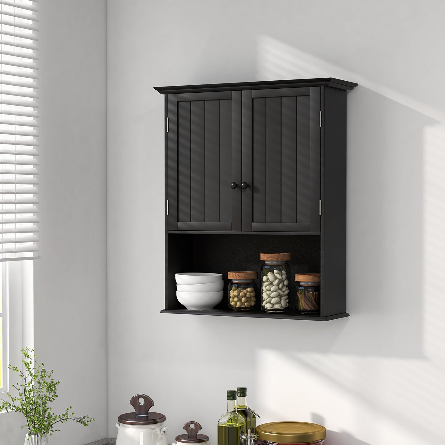 Wall Mounted Bathroom Storage Cabinet with Adjustable Shelf-Black