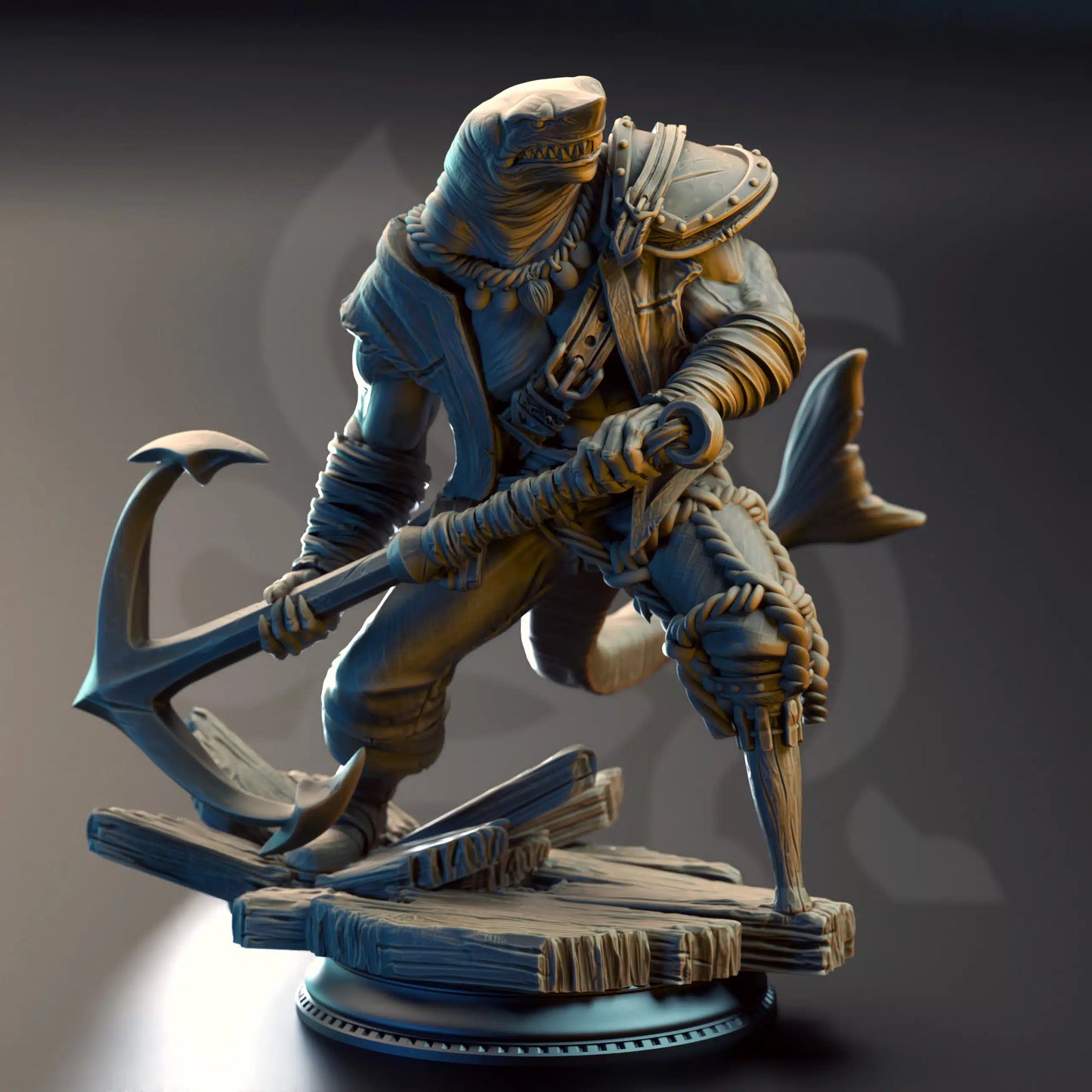 Baz “Smiley” Armstrong – Sharkman Enforcer - 3D Printed Barbarian Character Miniature