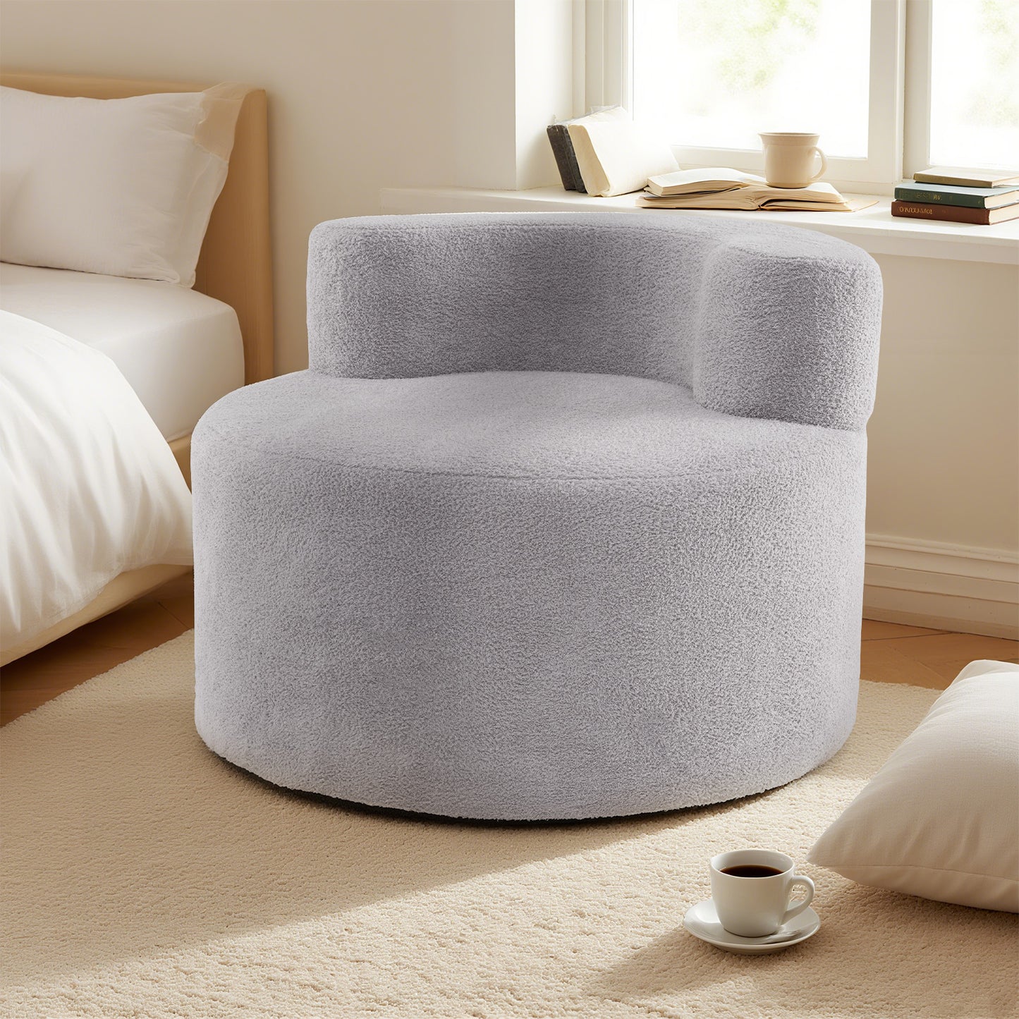 Bean Bag Chair with Soft Teddy Fleece and Curved Backrest-White