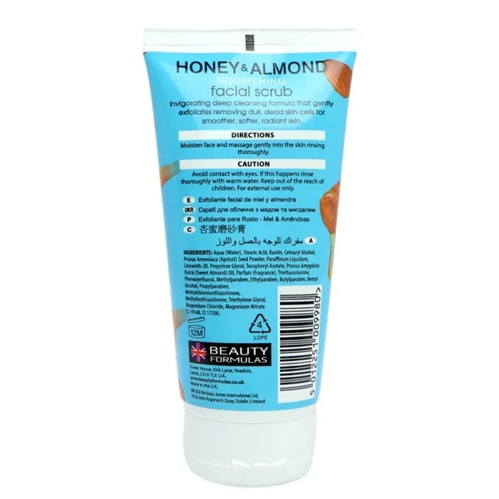 Beauty Formulas Honey and Almond Facial Scrub 5 oz / 150 ml - Exfoliating & Nourishing Facial Scrub for Radiant Skin