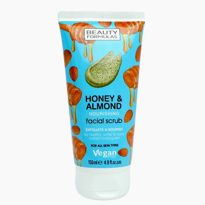 Beauty Formulas Honey and Almond Facial Scrub 5 oz / 150 ml - Exfoliating & Nourishing Facial Scrub for Radiant Skin