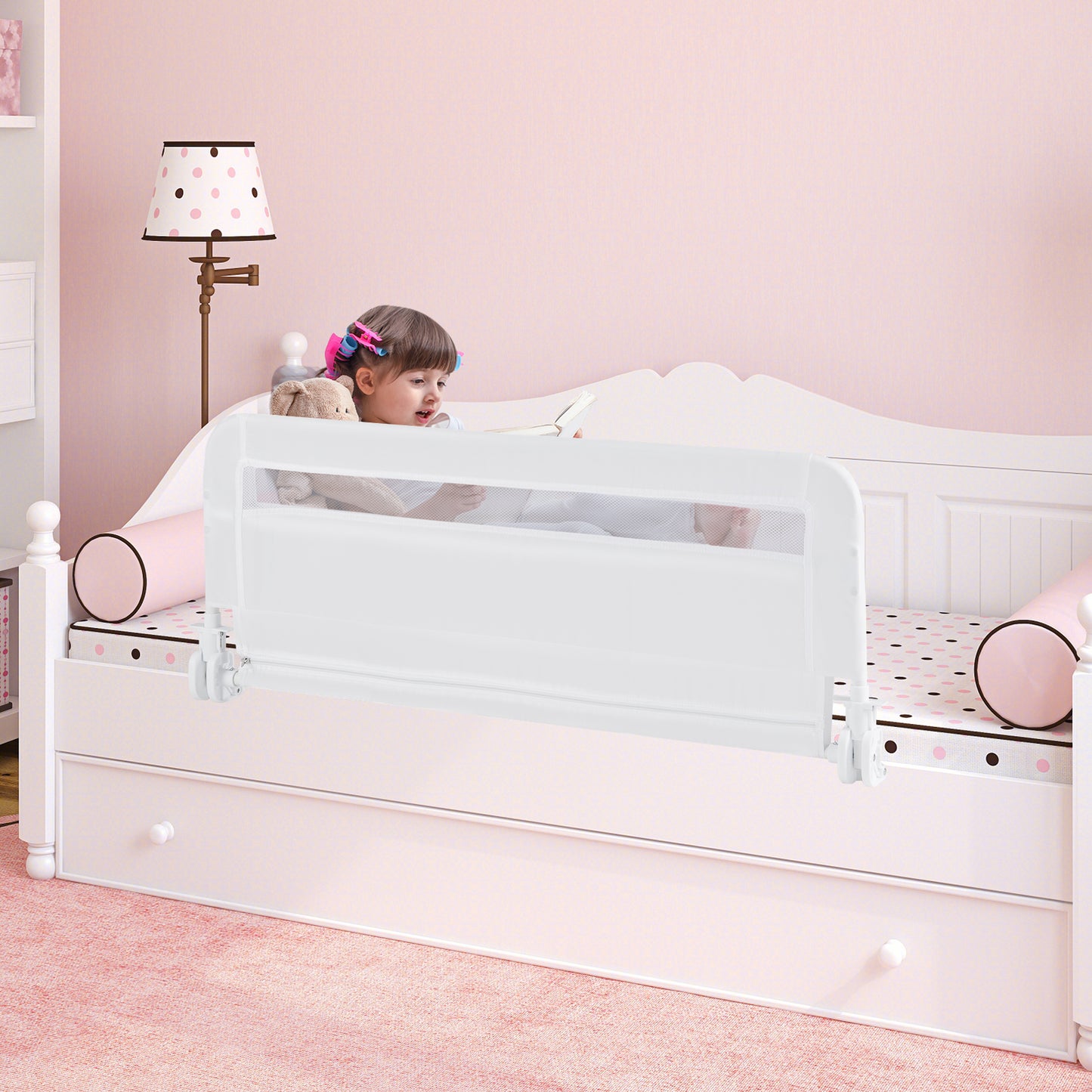 100 CM/120 CM Foldable Baby Bed Rail with Removable Washable Cover and Safety Strap-Grey-100 cm