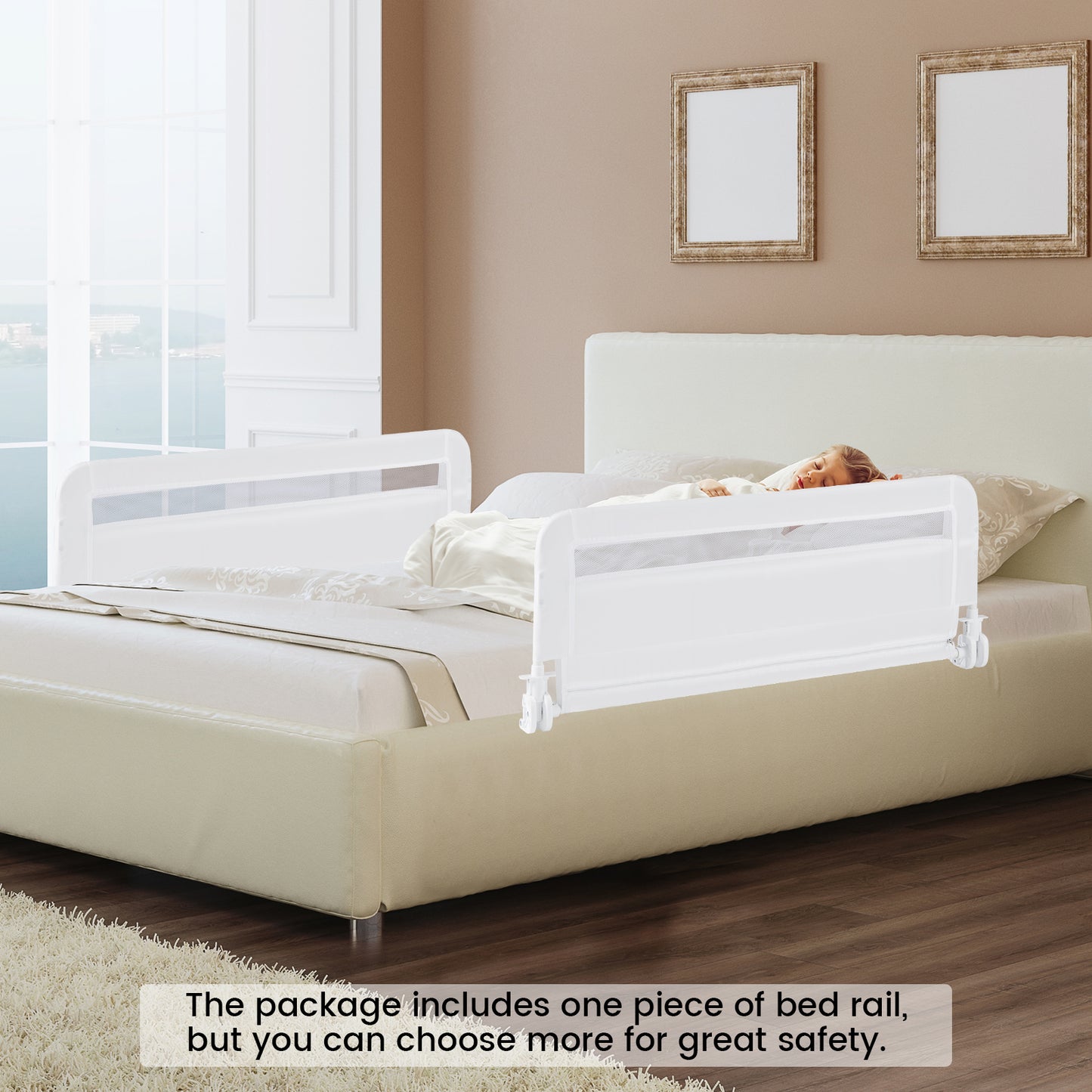 100 CM/120 CM Foldable Baby Bed Rail with Removable Washable Cover and Safety Strap-Grey-100 cm