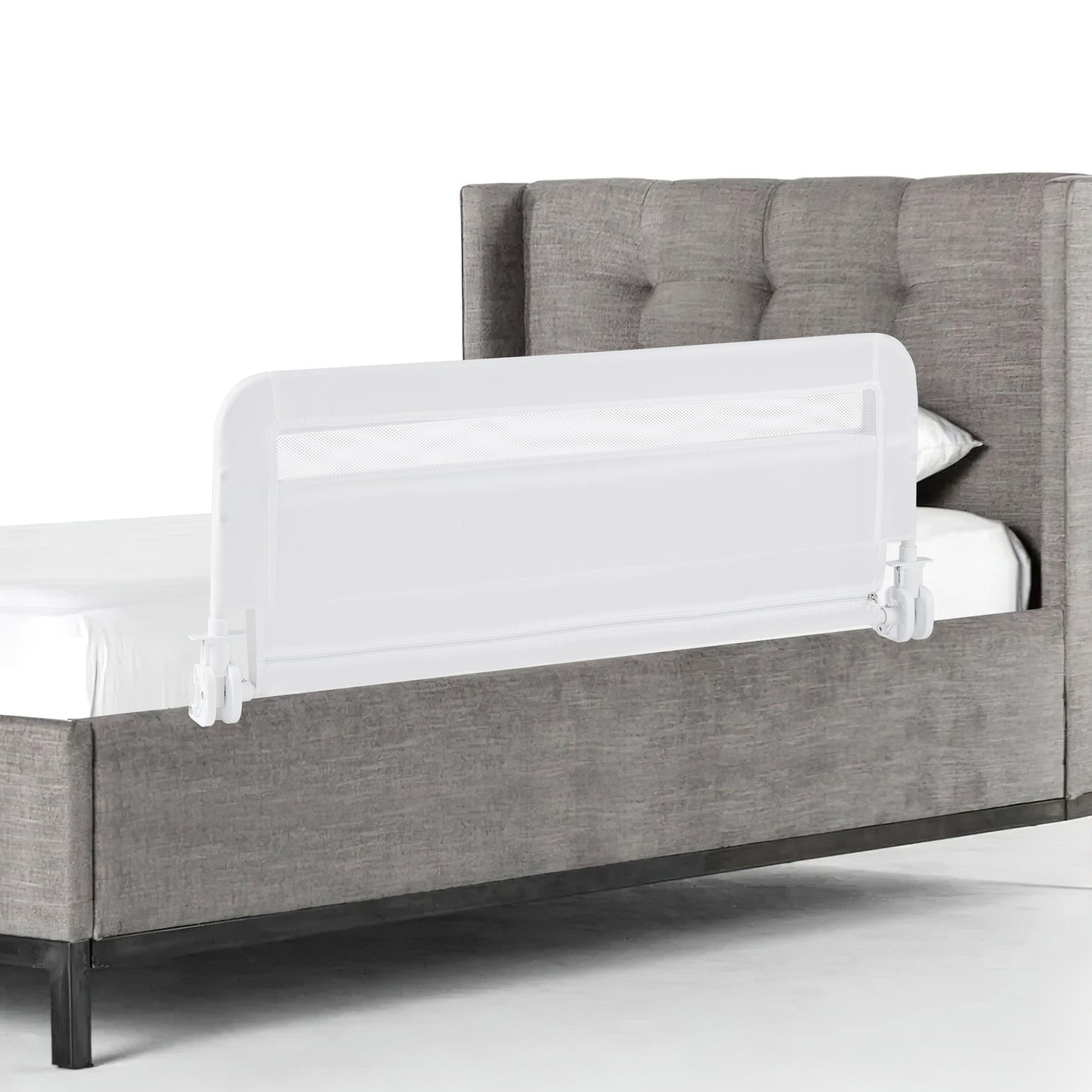 100 CM/120 CM Foldable Baby Bed Rail with Removable Washable Cover and Safety Strap-Grey-100 cm