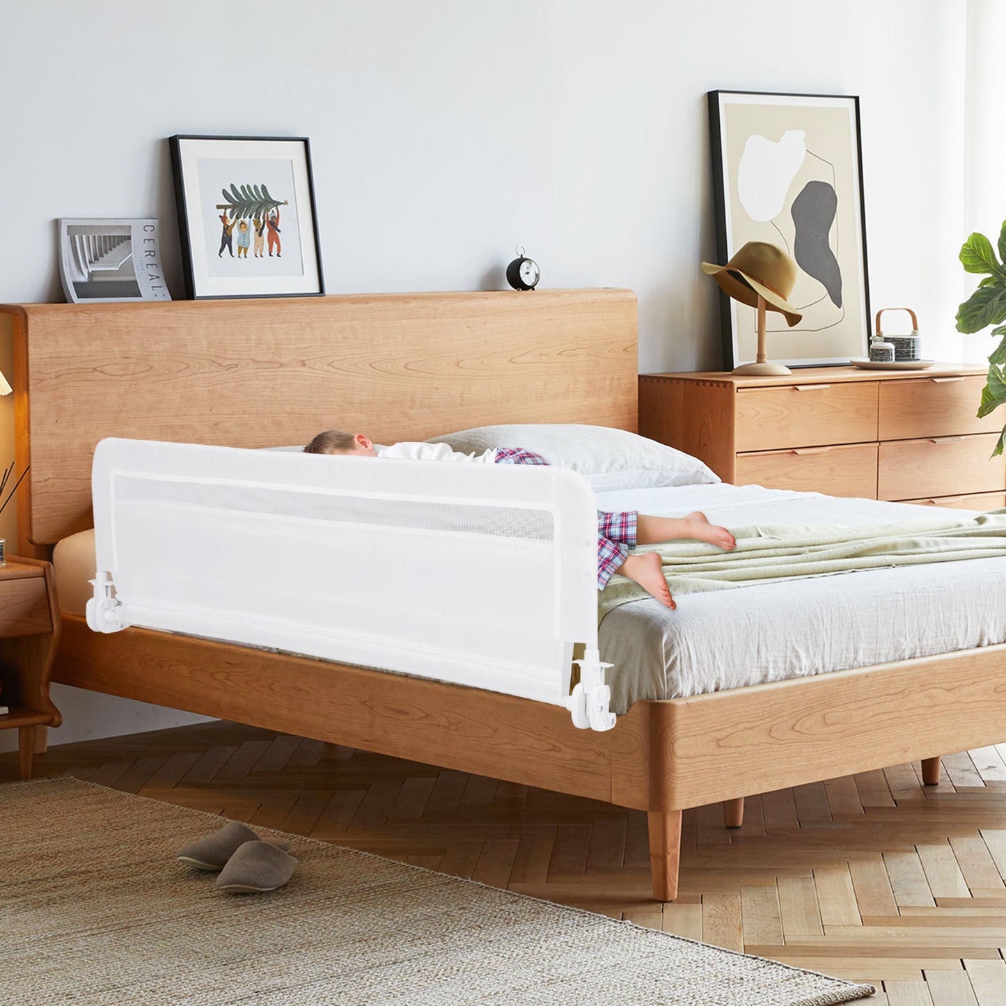 100 CM/120 CM Foldable Baby Bed Rail with Removable Washable Cover and Safety Strap-Grey-100 cm