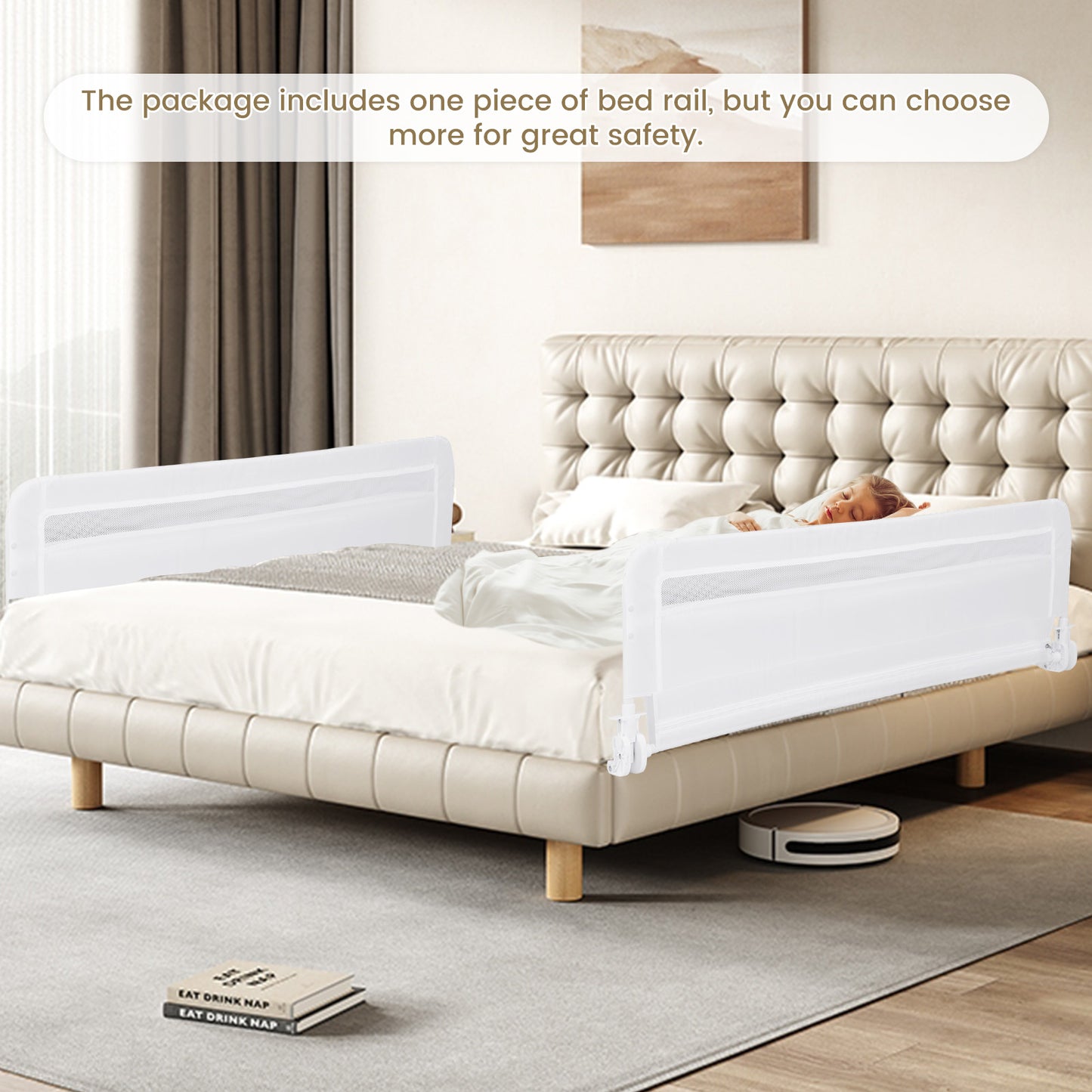 100 CM/120 CM Foldable Baby Bed Rail with Removable Washable Cover and Safety Strap-Grey-100 cm
