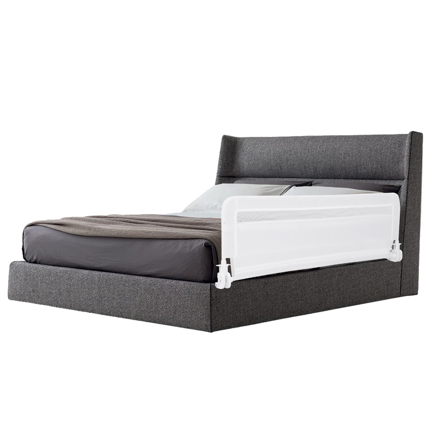 100 CM/120 CM Foldable Baby Bed Rail with Removable Washable Cover and Safety Strap-Grey-100 cm