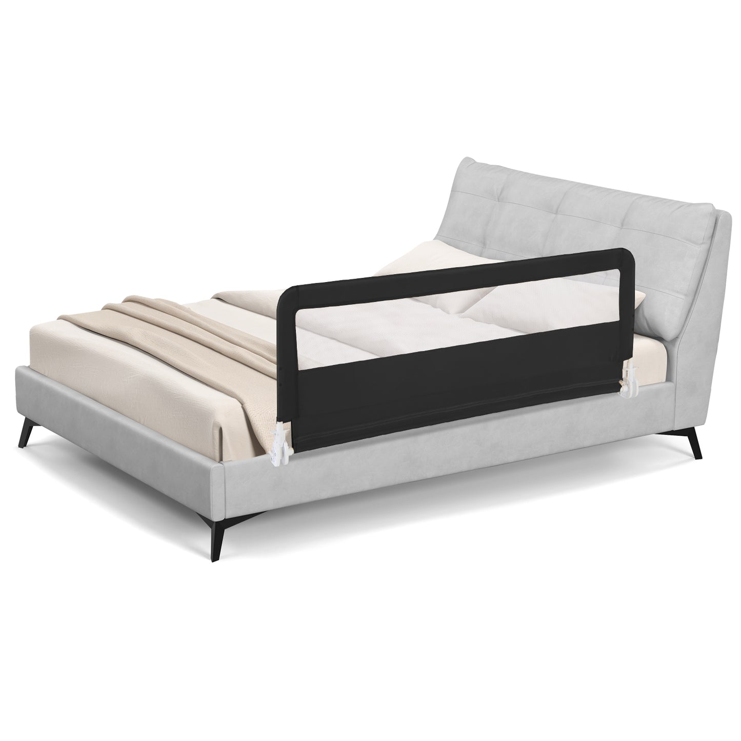 150CM Foldable Baby Bed Rail Guard with Washable Cover and Safety Strap-Beige