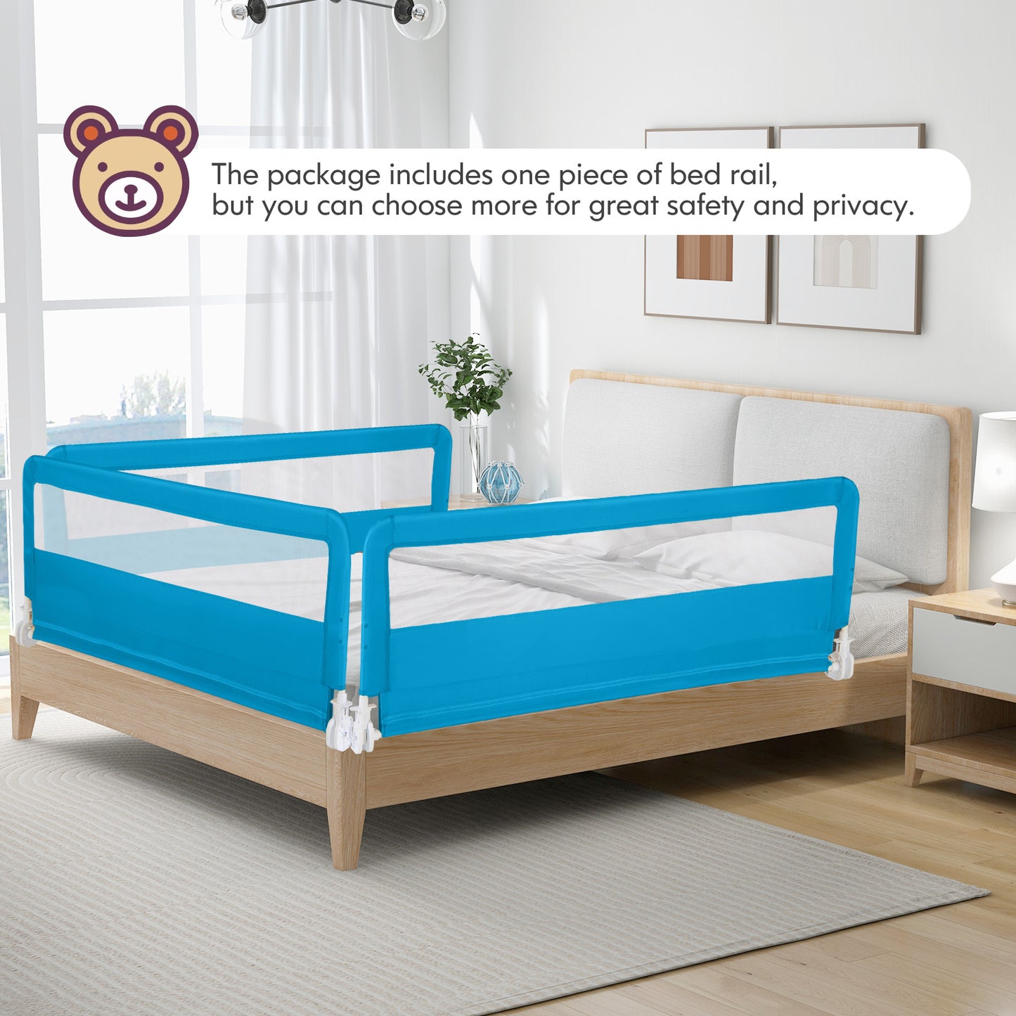 150CM Foldable Baby Bed Rail Guard with Washable Cover and Safety Strap-Beige