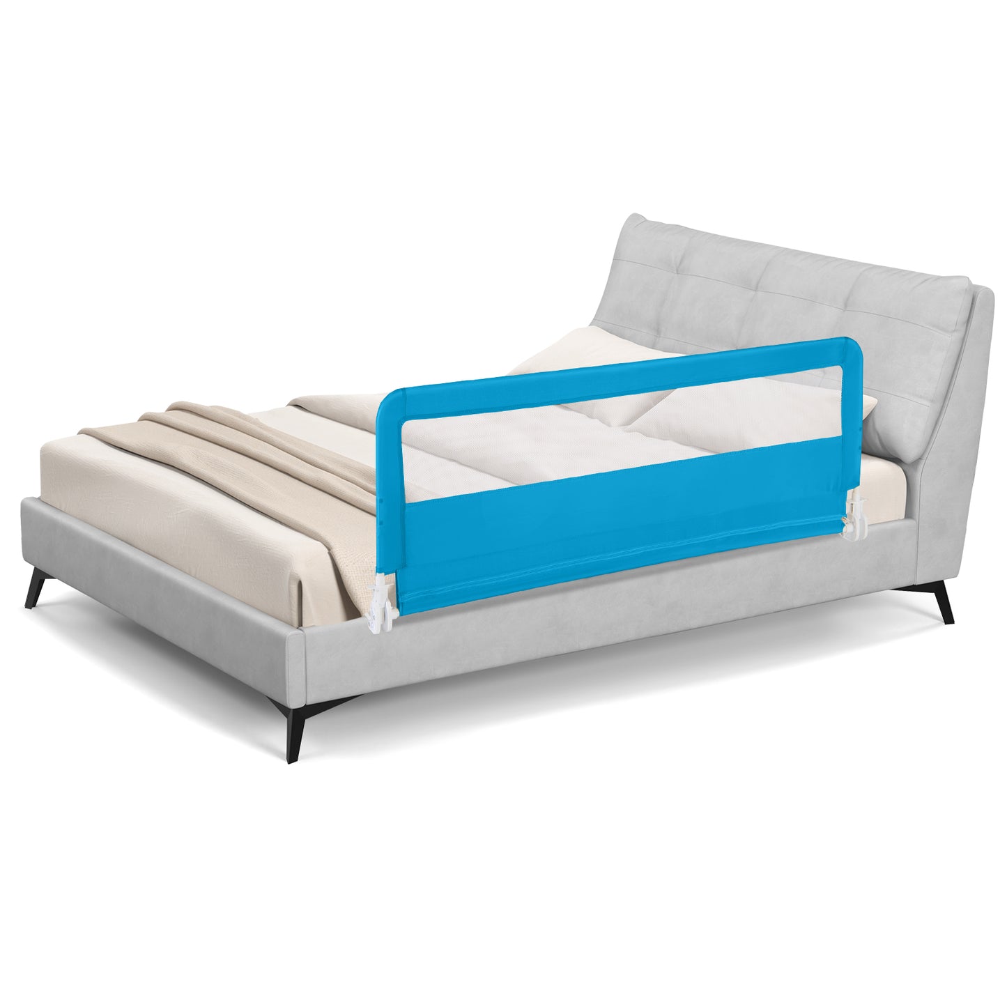 150CM Foldable Baby Bed Rail Guard with Washable Cover and Safety Strap-Beige