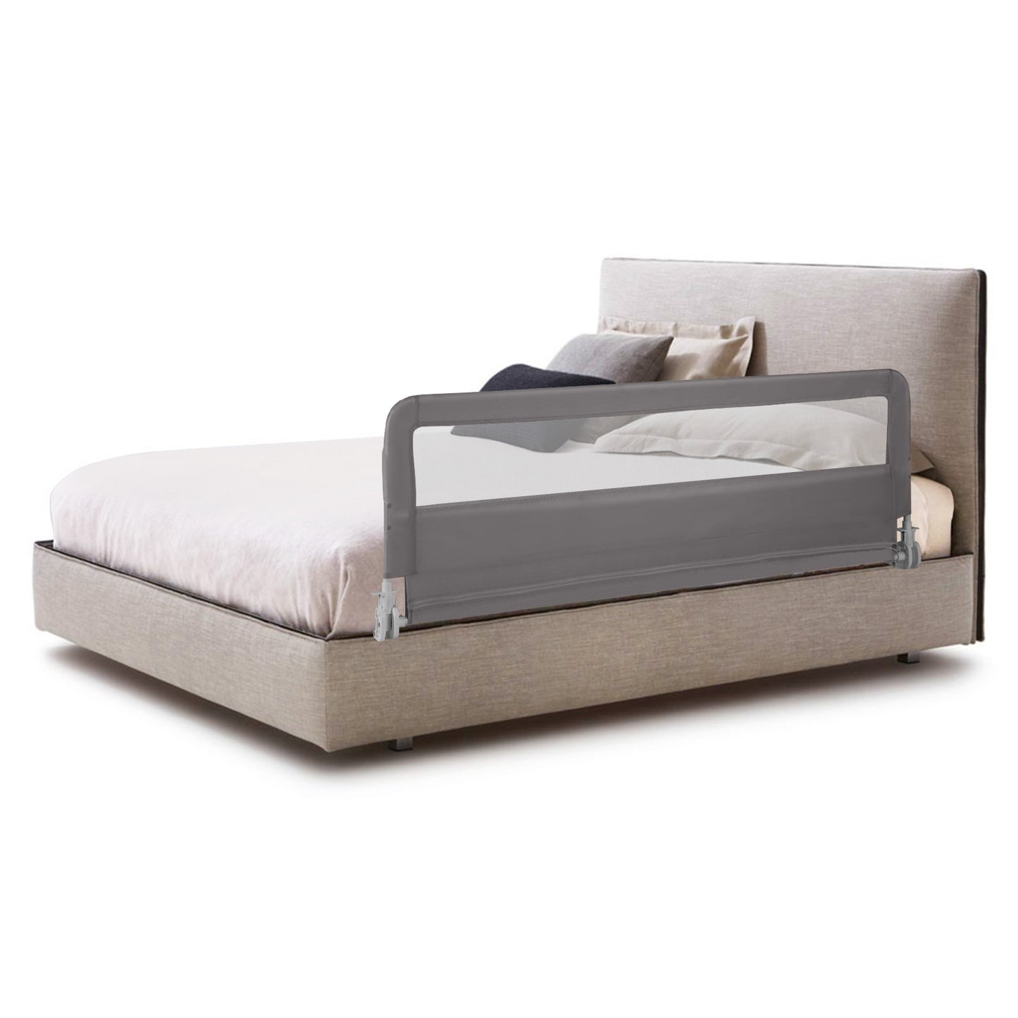 150CM Foldable Baby Bed Rail Guard with Washable Cover and Safety Strap-Beige