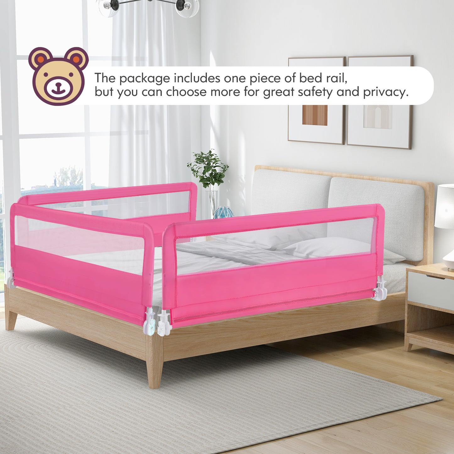 150CM Foldable Baby Bed Rail Guard with Washable Cover and Safety Strap-Beige