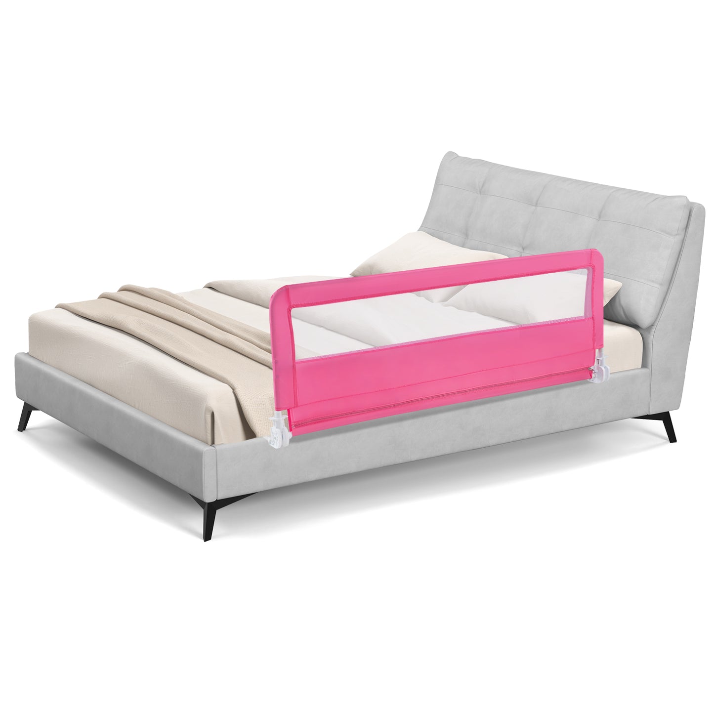 150CM Foldable Baby Bed Rail Guard with Washable Cover and Safety Strap-Beige