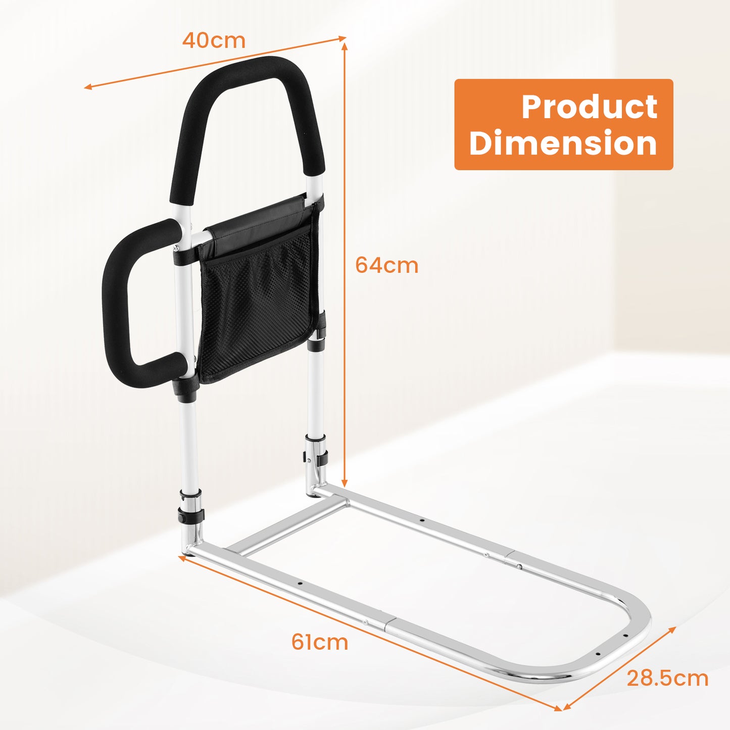 Bed Rail with Dual Handrail for Elderly Adults Support up to 300 LBS-White